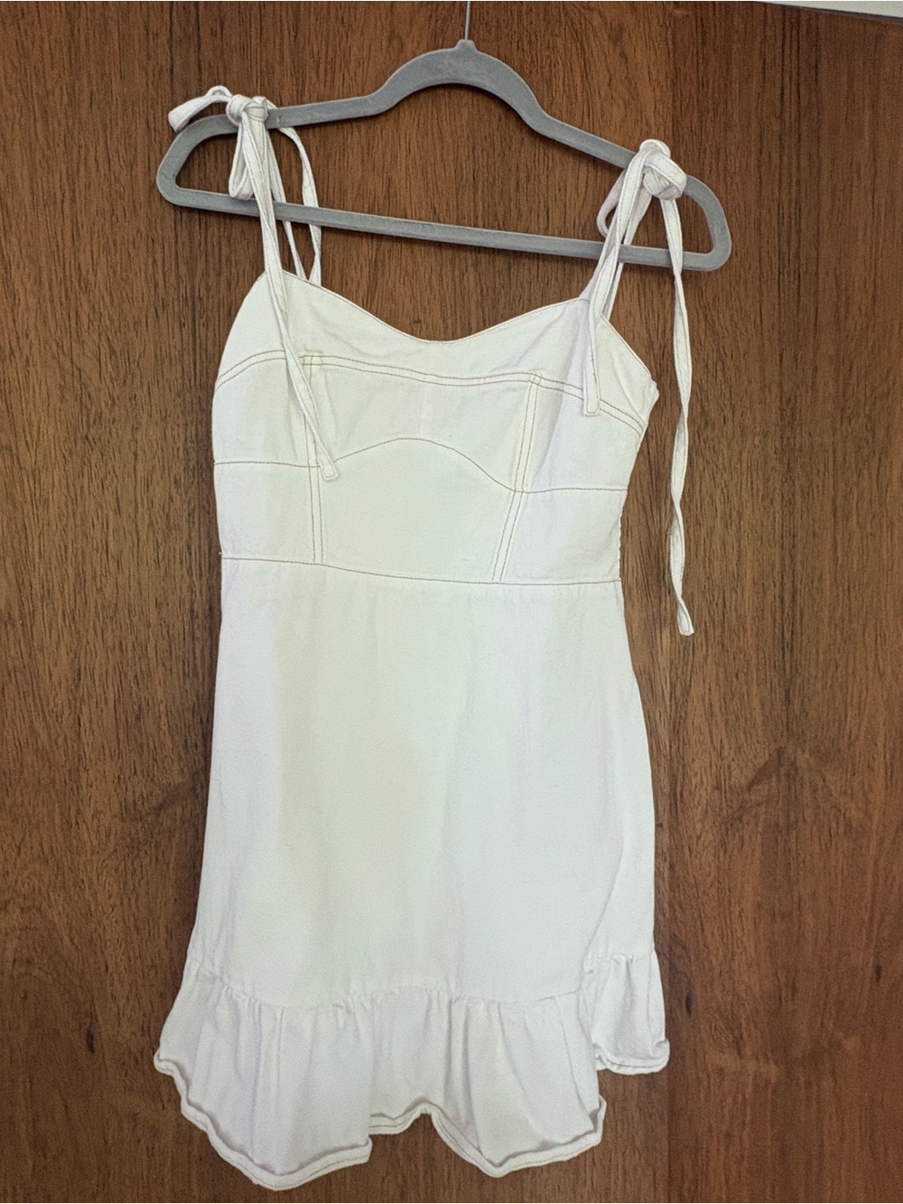 day + moon White Tie-Strap Denim Mini Dress - Classic Summer Style